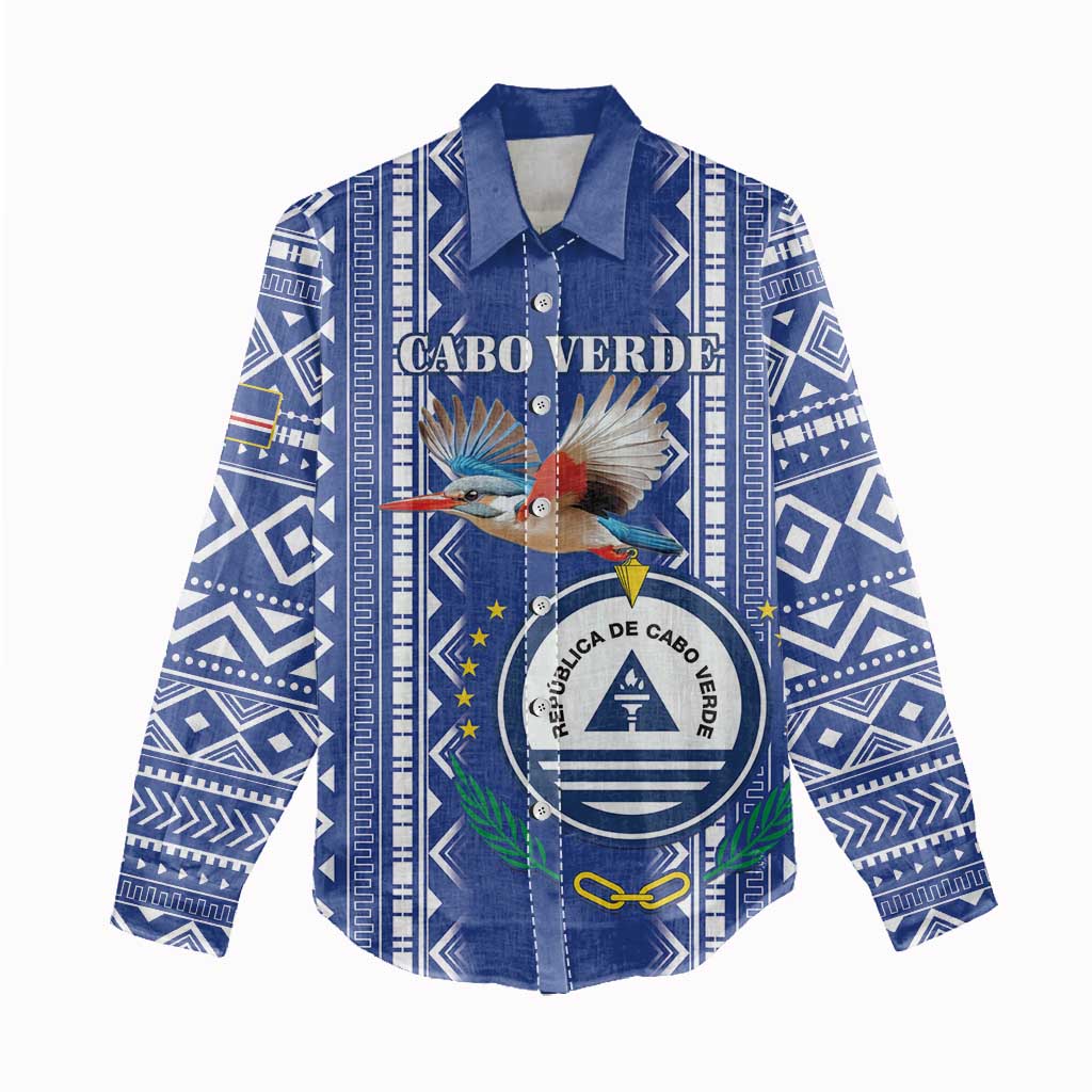 Personalised Cape Verde Women Casual Shirt Grey Headed Kingfisher - Coat Of Arms LT15