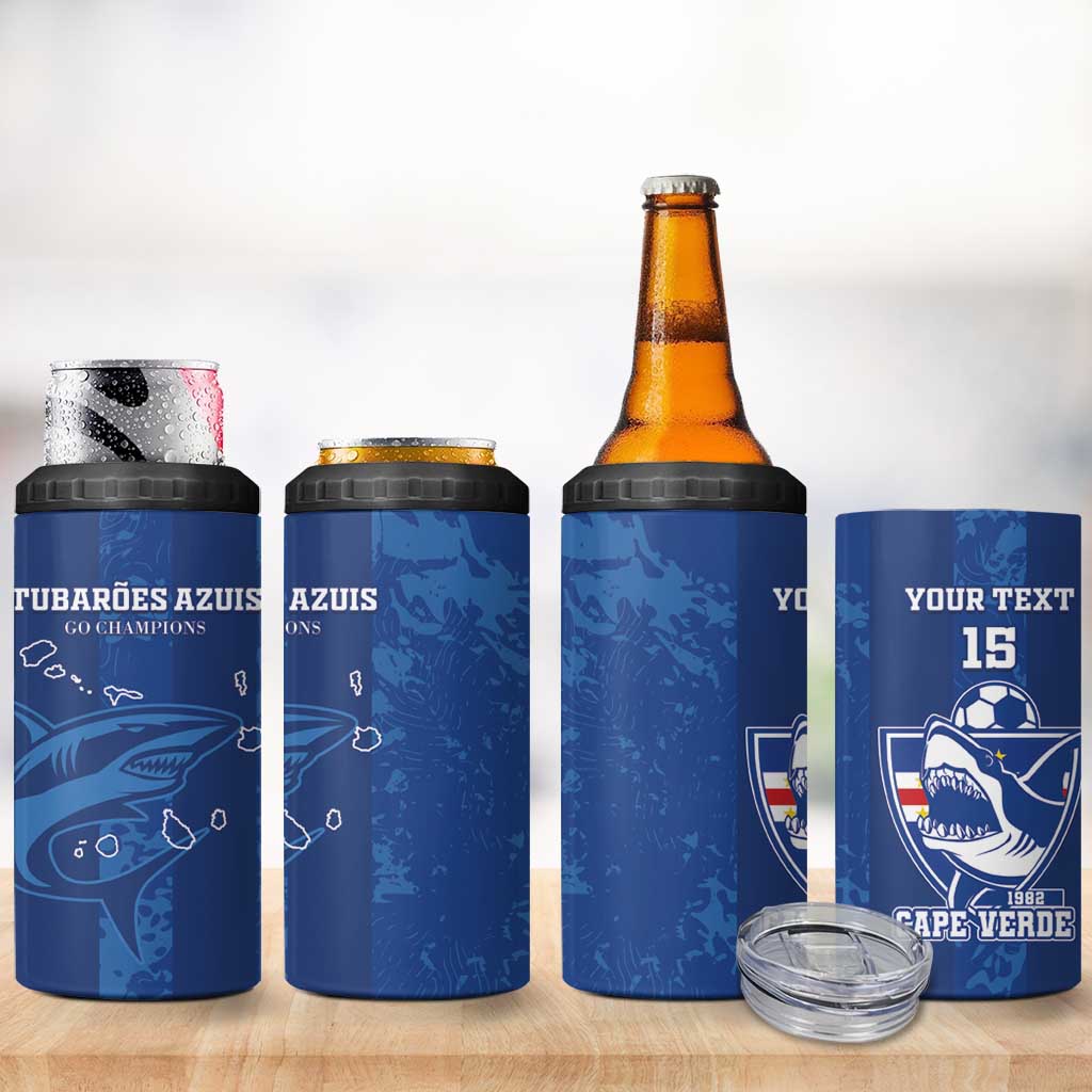 Custom Cape Verde Football 4 in 1 Can Cooler Tumbler Go Champions Tubaroes Azuis LT15