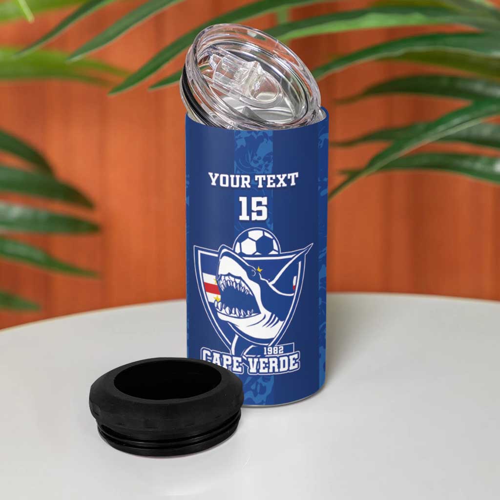 Custom Cape Verde Football 4 in 1 Can Cooler Tumbler Go Champions Tubaroes Azuis LT15