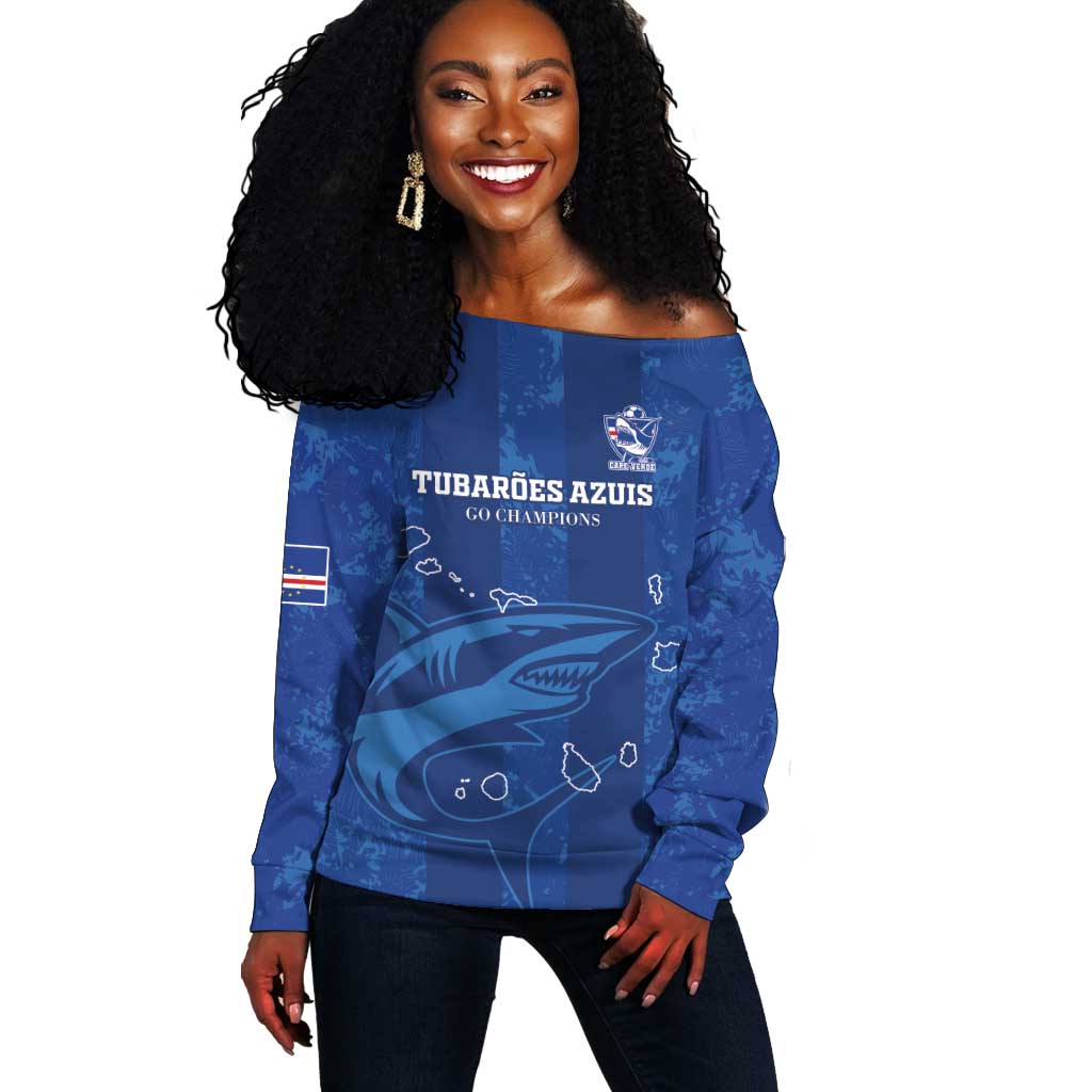 Custom Cape Verde Football Off Shoulder Sweater Go Champions Tubaroes Azuis LT15