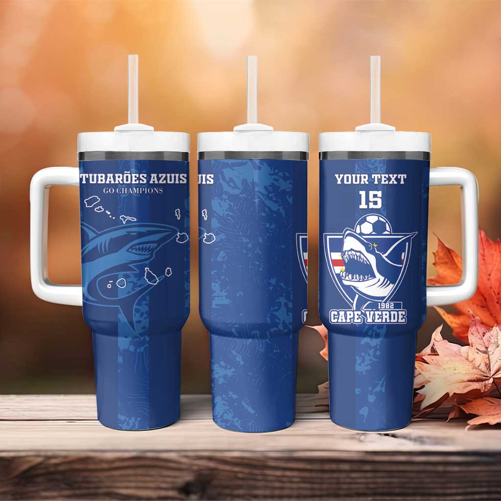 Custom Cape Verde Football Tumbler With Handle Go Champions Tubaroes Azuis LT15