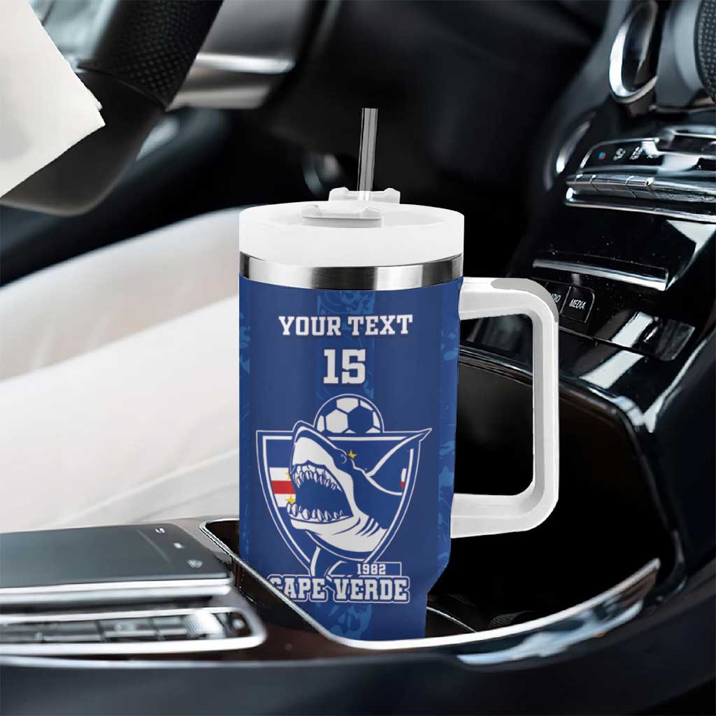 Custom Cape Verde Football Tumbler With Handle Go Champions Tubaroes Azuis LT15
