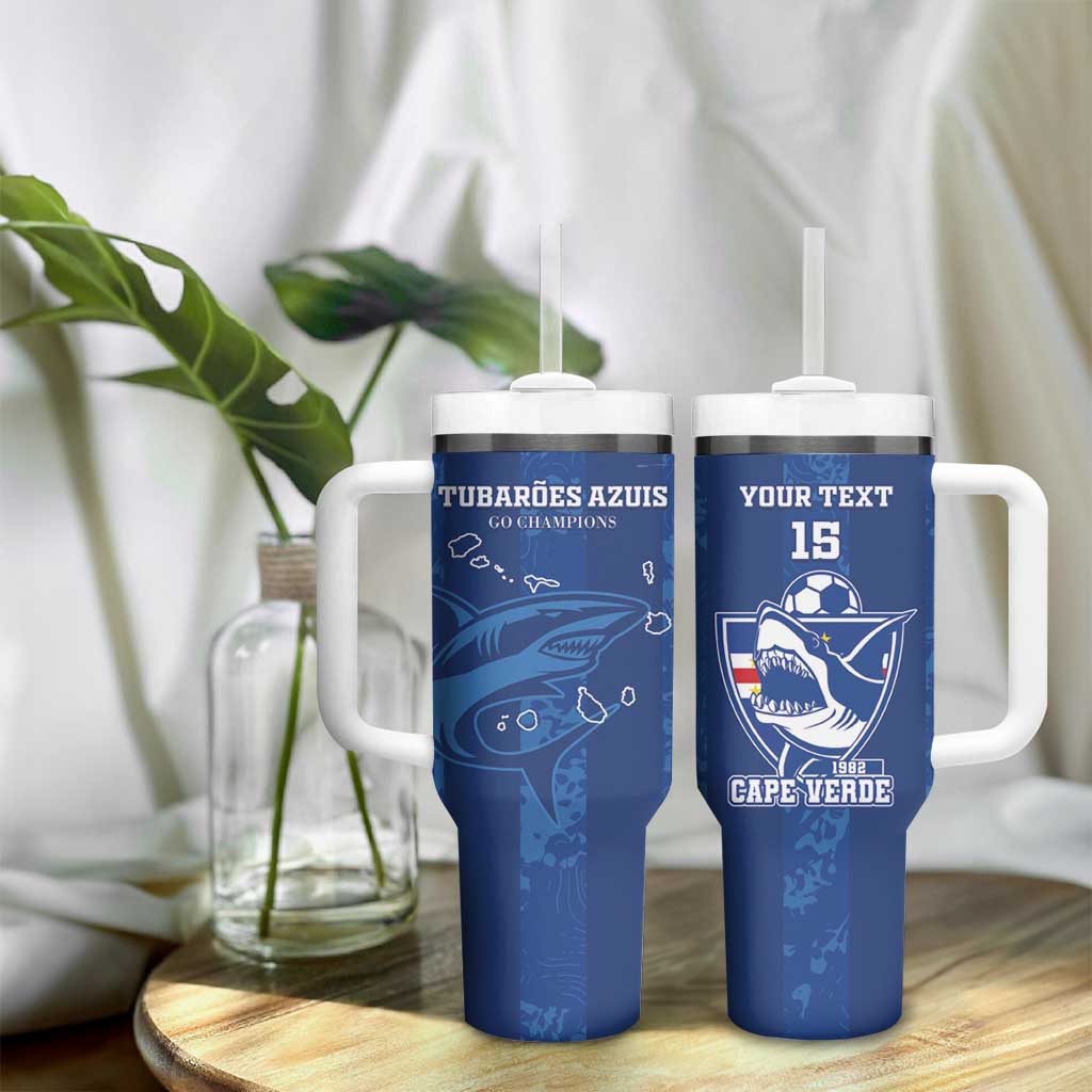 Custom Cape Verde Football Tumbler With Handle Go Champions Tubaroes Azuis LT15