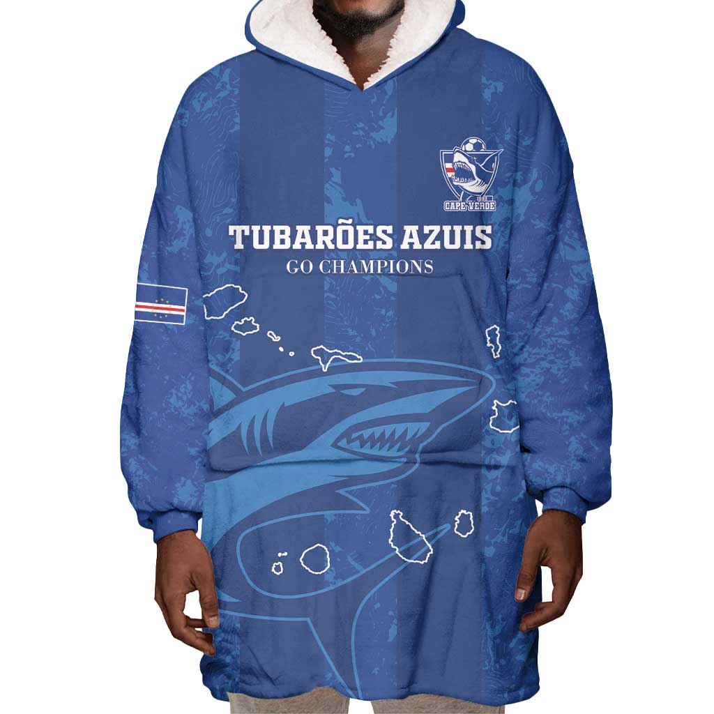 Custom Cape Verde Football Wearable Blanket Hoodie Go Champions Tubaroes Azuis LT15