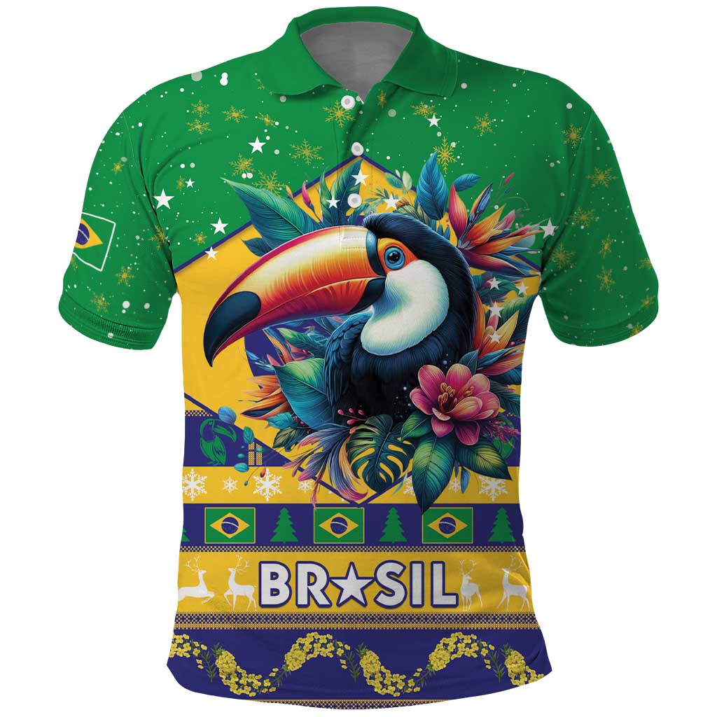 Brazil Christmas Polo Shirt Toco Toucan Flag Style LT15