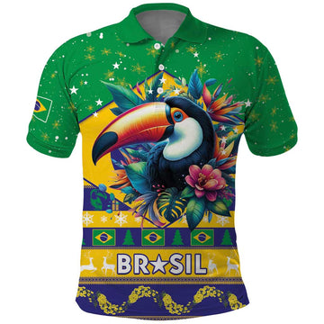 Brazil Christmas Polo Shirt Toco Toucan Flag Style LT15