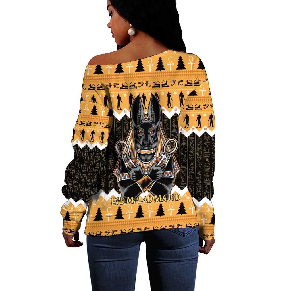 Afro Ancient Egyptian Off Shoulder Sweater Anubis - Merry Christmas LT15