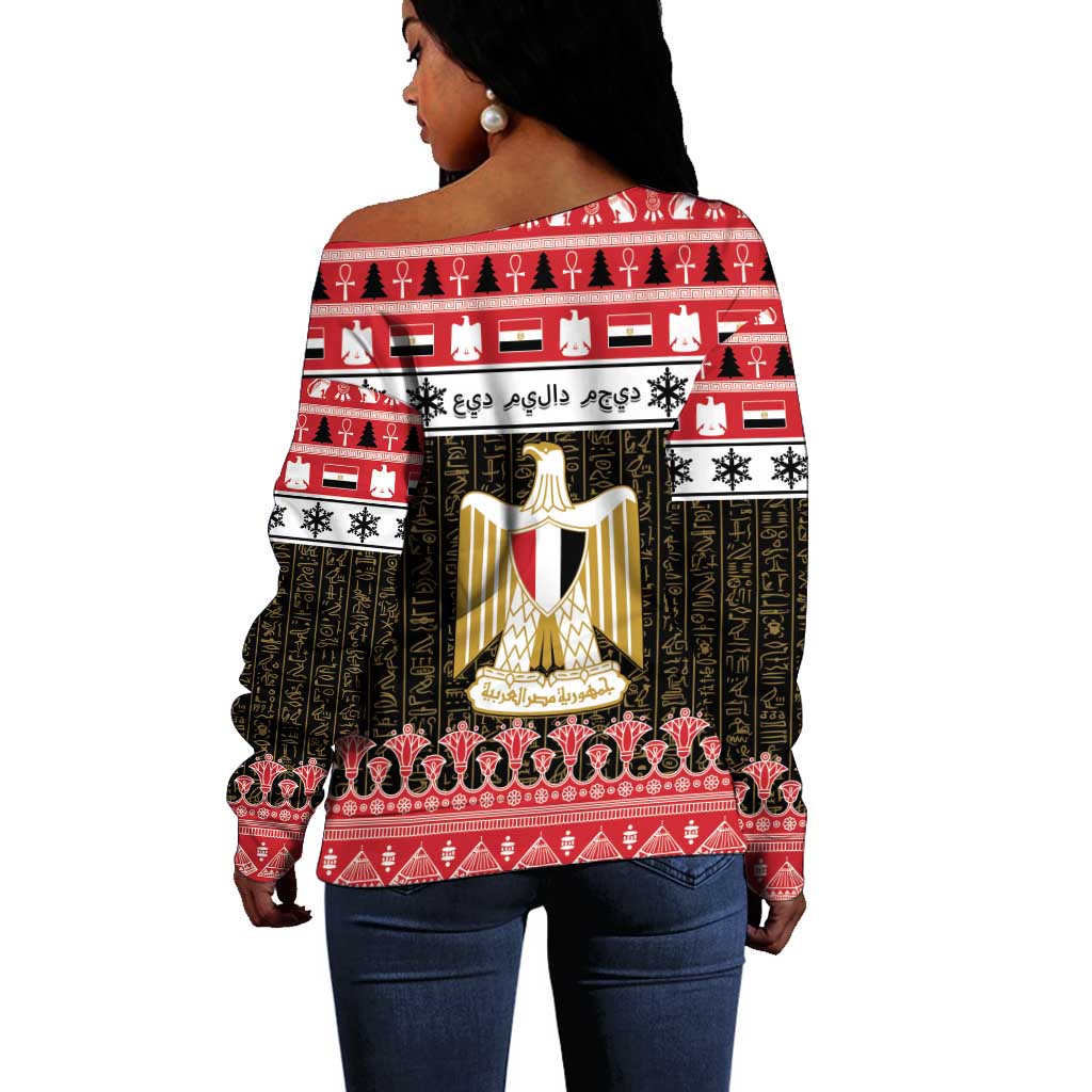 Afro Egypt Christmas Off Shoulder Sweater Coat Of Arms Mix Egyptian Pattern LT15