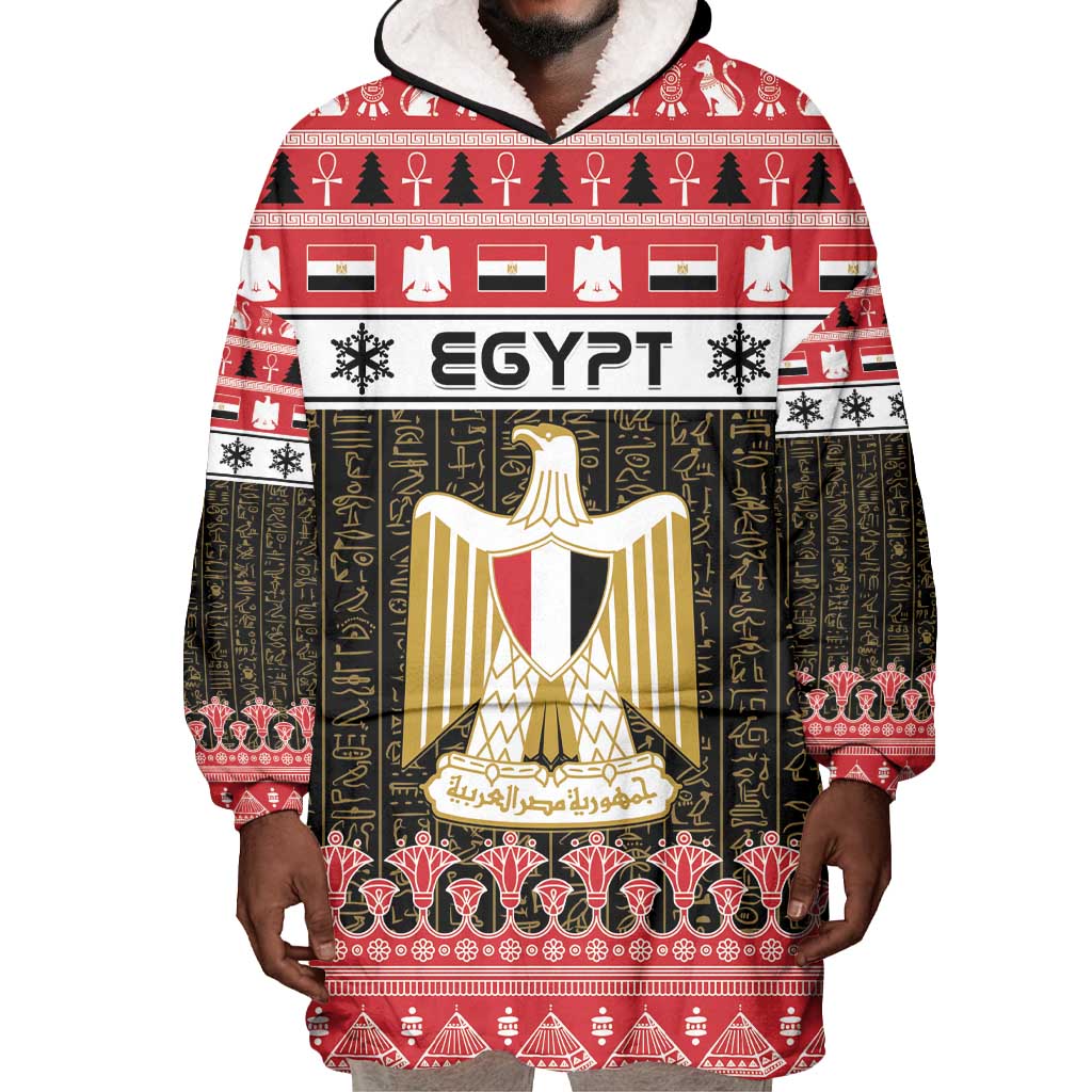 Afro Egypt Christmas Wearable Blanket Hoodie Coat Of Arms Mix Egyptian Pattern LT15