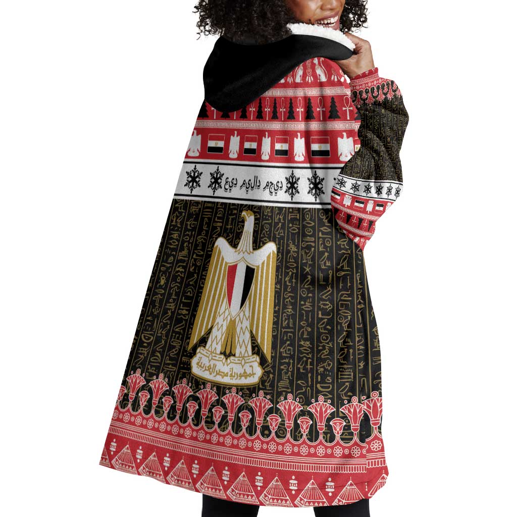 Afro Egypt Christmas Wearable Blanket Hoodie Coat Of Arms Mix Egyptian Pattern LT15