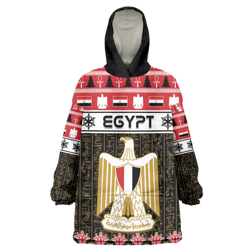 Afro Egypt Christmas Wearable Blanket Hoodie Coat Of Arms Mix Egyptian Pattern LT15