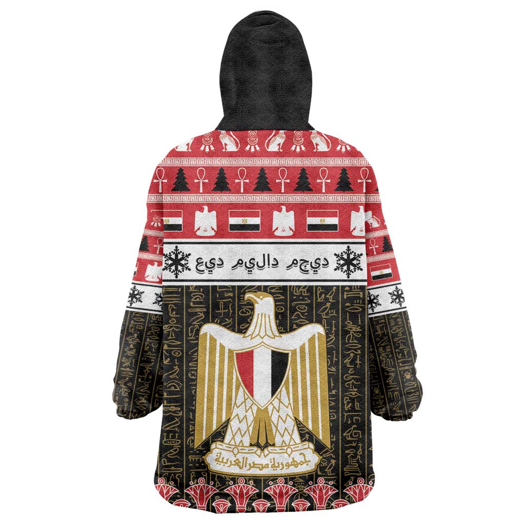 Afro Egypt Christmas Wearable Blanket Hoodie Coat Of Arms Mix Egyptian Pattern LT15