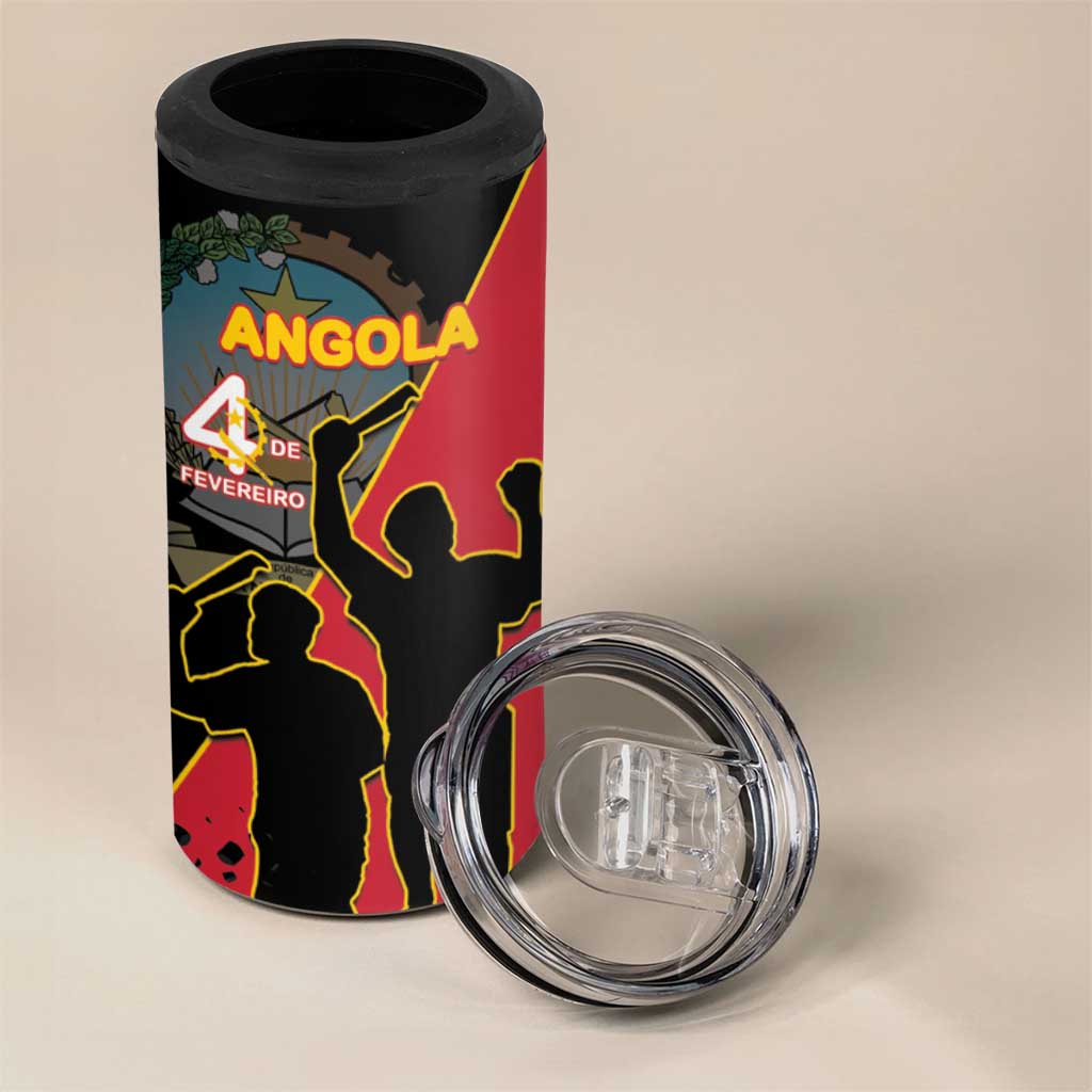 Personalized 4 De Fevereiro Angola 4 in 1 Can Cooler Tumbler Coat Of Arms Style LT15