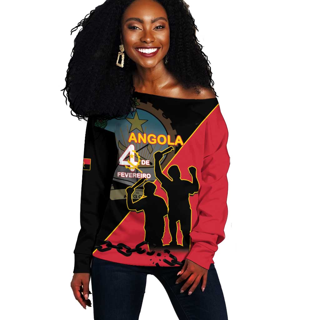Personalized 4 De Fevereiro Angola Off Shoulder Sweater Coat Of Arms Style LT15