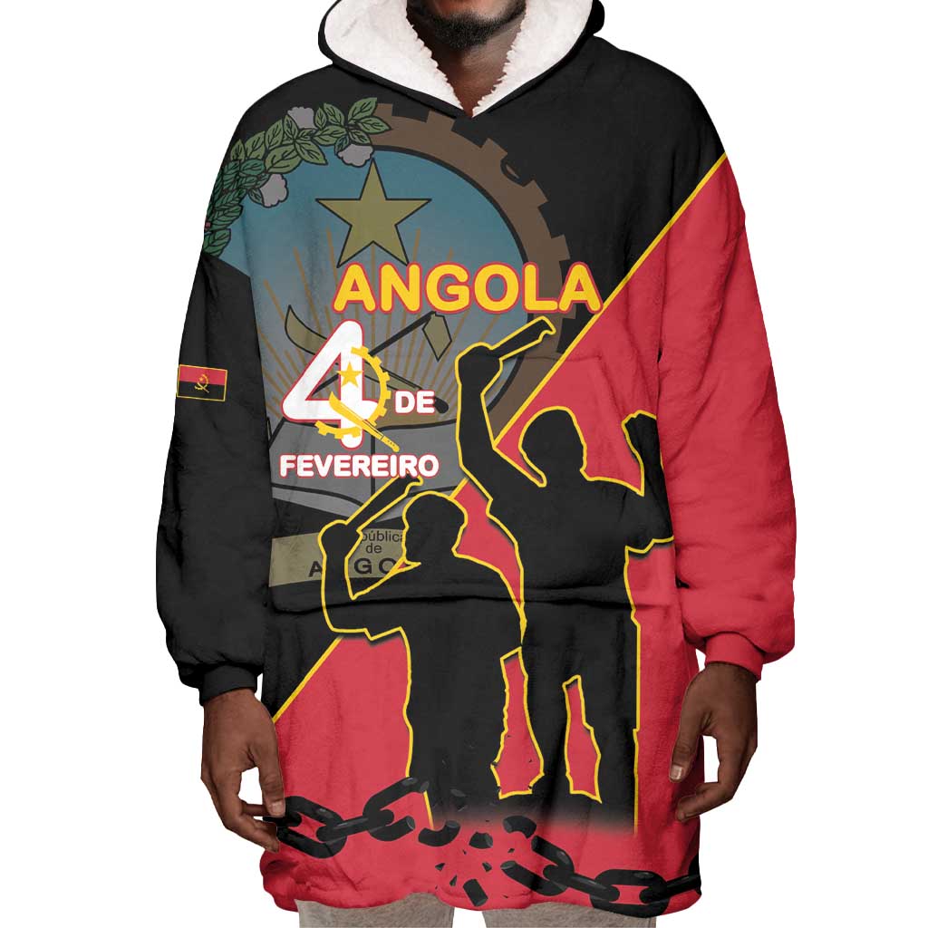 Personalized 4 De Fevereiro Angola Wearable Blanket Hoodie Coat Of Arms Style LT15