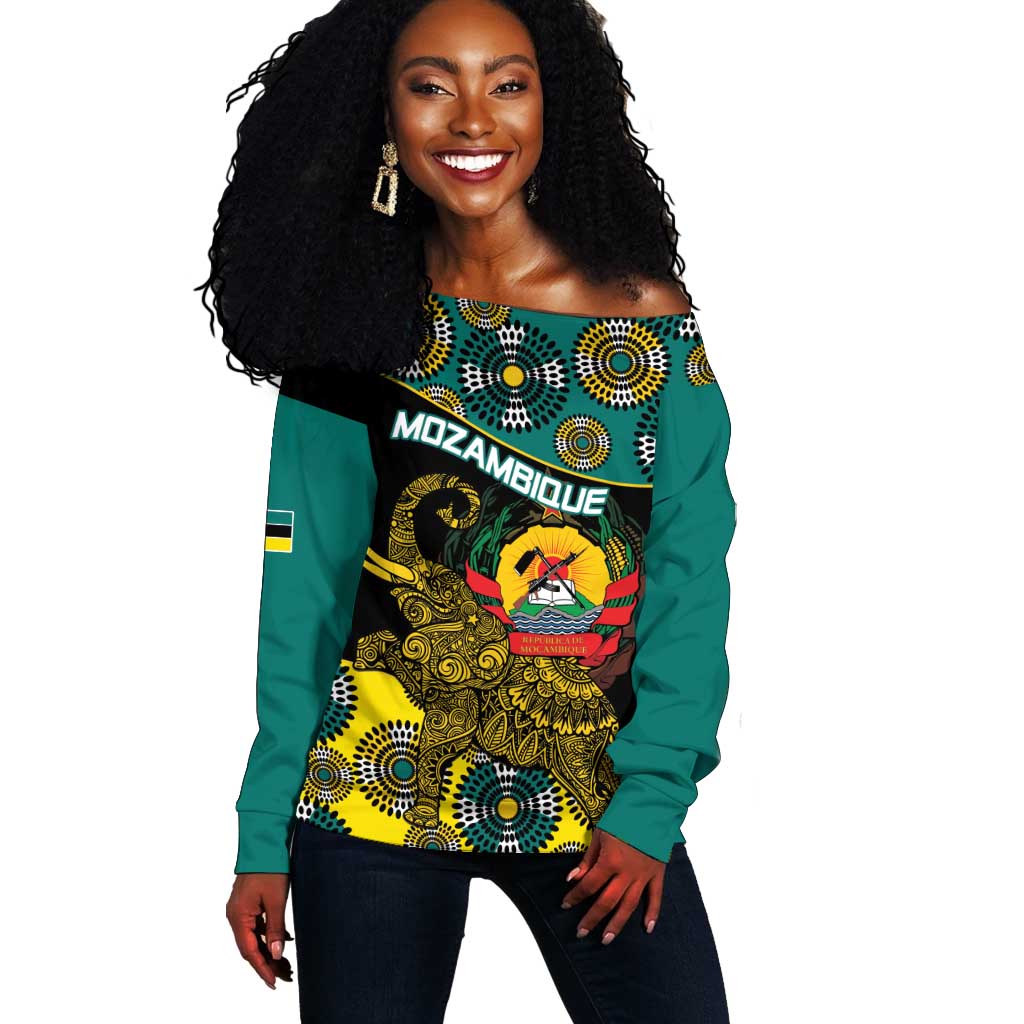 Personalized Mozambique Off Shoulder Sweater African Elephant With Capunala Pattern LT15