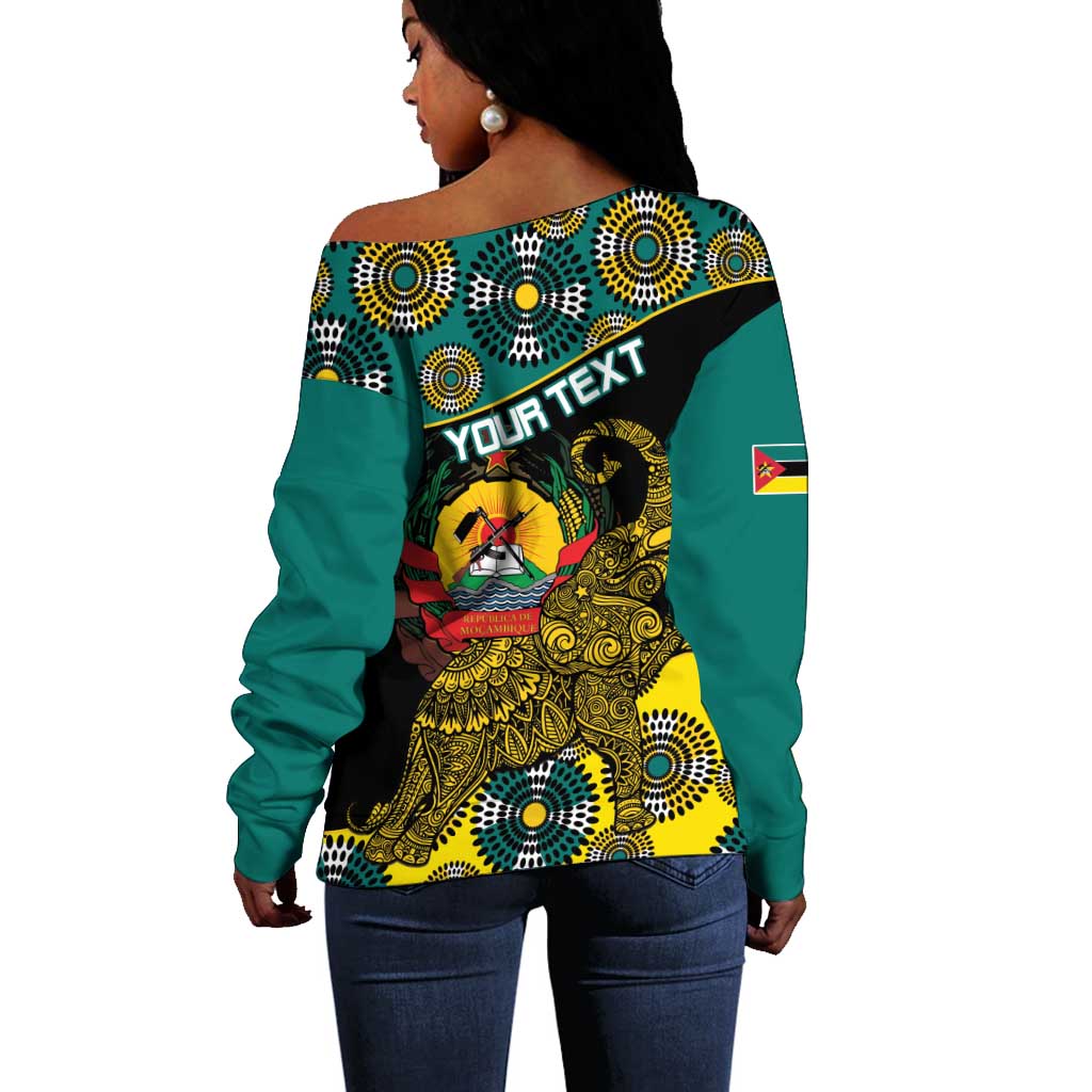 Personalized Mozambique Off Shoulder Sweater African Elephant With Capunala Pattern LT15