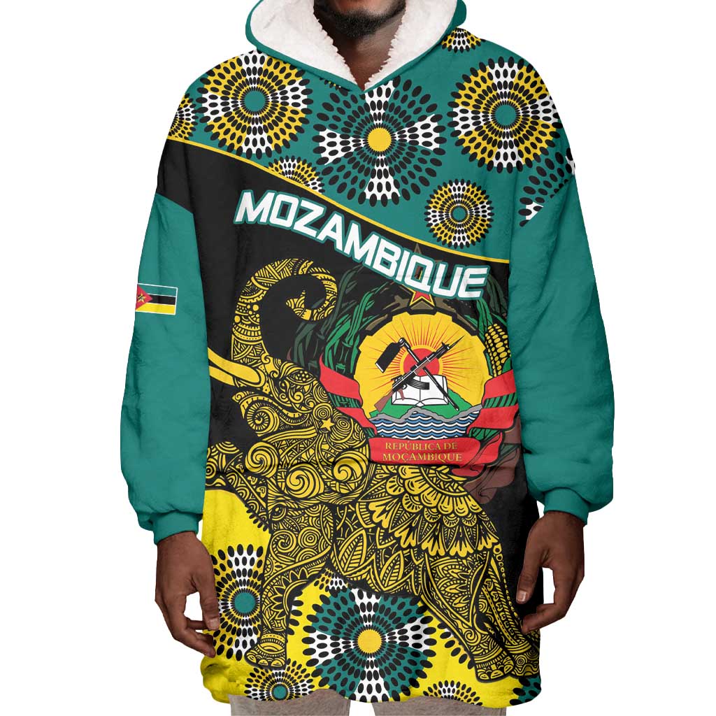 Personalized Mozambique Wearable Blanket Hoodie African Elephant With Capunala Pattern LT15