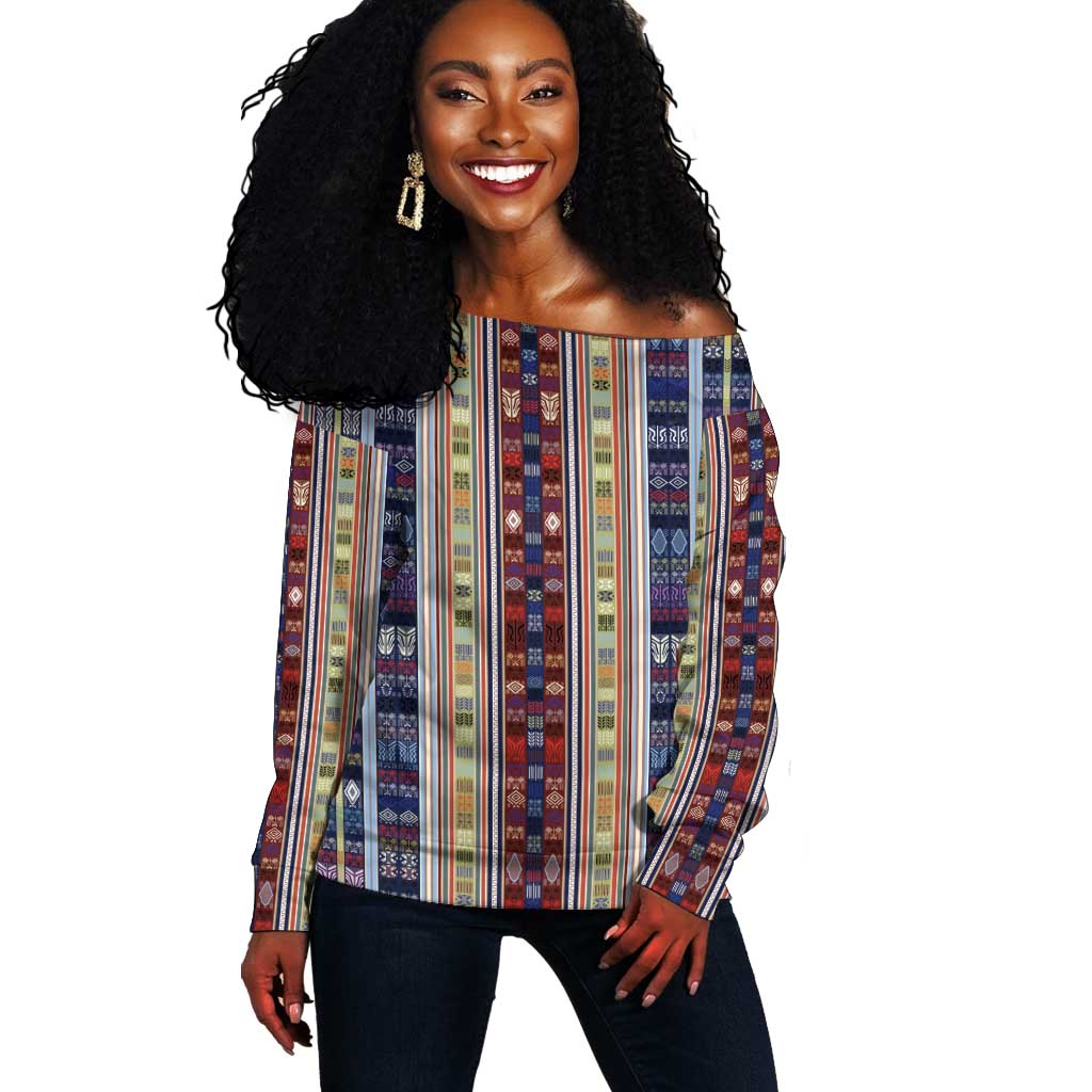Lamba Mpanjaka Malagasy Traditional Pattern Off Shoulder Sweater LT15