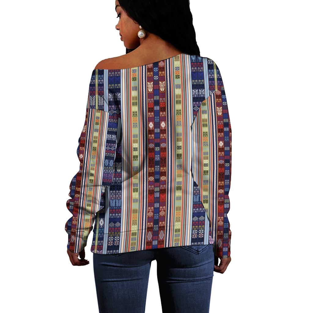 Lamba Mpanjaka Malagasy Traditional Pattern Off Shoulder Sweater LT15