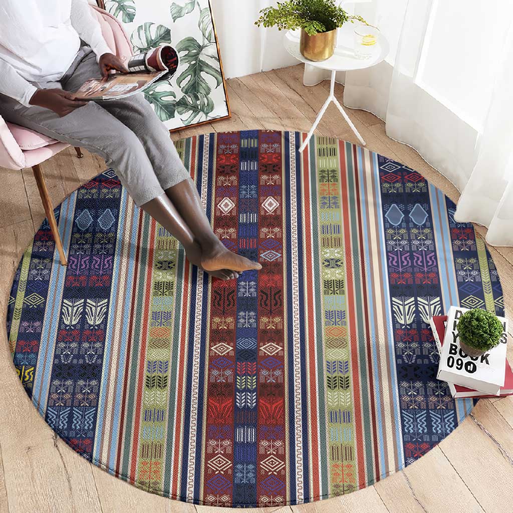 Lamba Mpanjaka Malagasy Traditional Pattern Round Carpet LT15