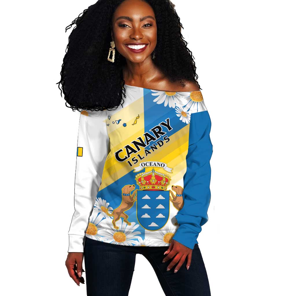 Personalized Canary Islands Off Shoulder Sweater Coat Of Arms Argyranthemum Frutescens LT15