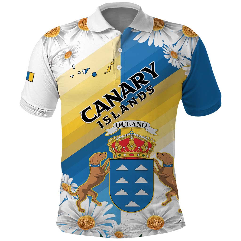 Personalized Islas Canarias Polo Shirt Coat Of Arms With Argyranthemum Frutescens LT15