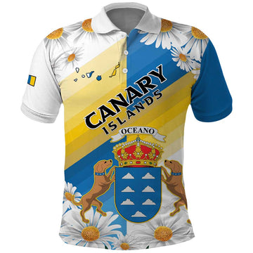Personalized Islas Canarias Polo Shirt Coat Of Arms With Argyranthemum Frutescens LT15
