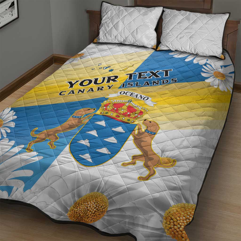 Personalized Canary Islands Quilt Bed Set Coat Of Arms Argyranthemum Frutescens LT15