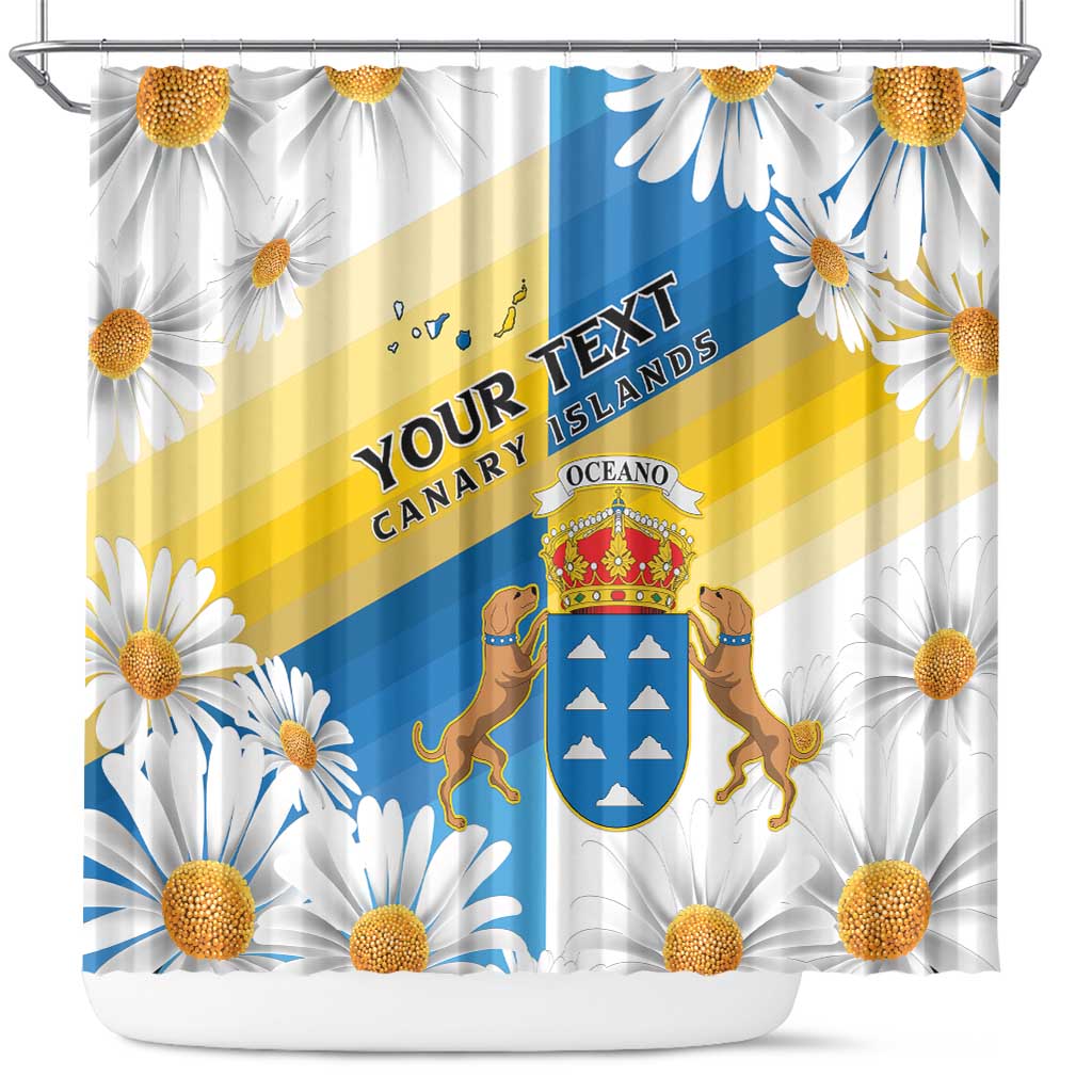 Personalized Islas Canarias Shower Curtain Coat Of Arms With Argyranthemum Frutescens LT15