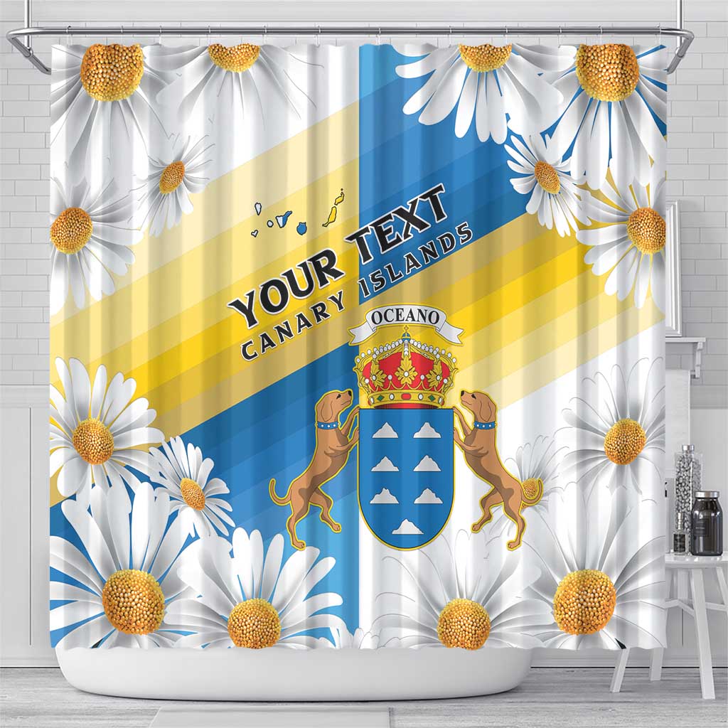 Personalized Islas Canarias Shower Curtain Coat Of Arms With Argyranthemum Frutescens LT15