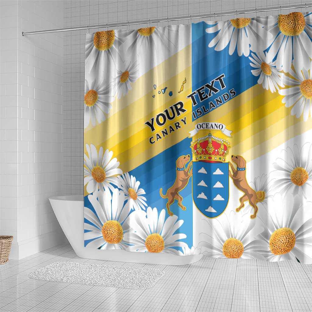 Personalized Islas Canarias Shower Curtain Coat Of Arms With Argyranthemum Frutescens LT15