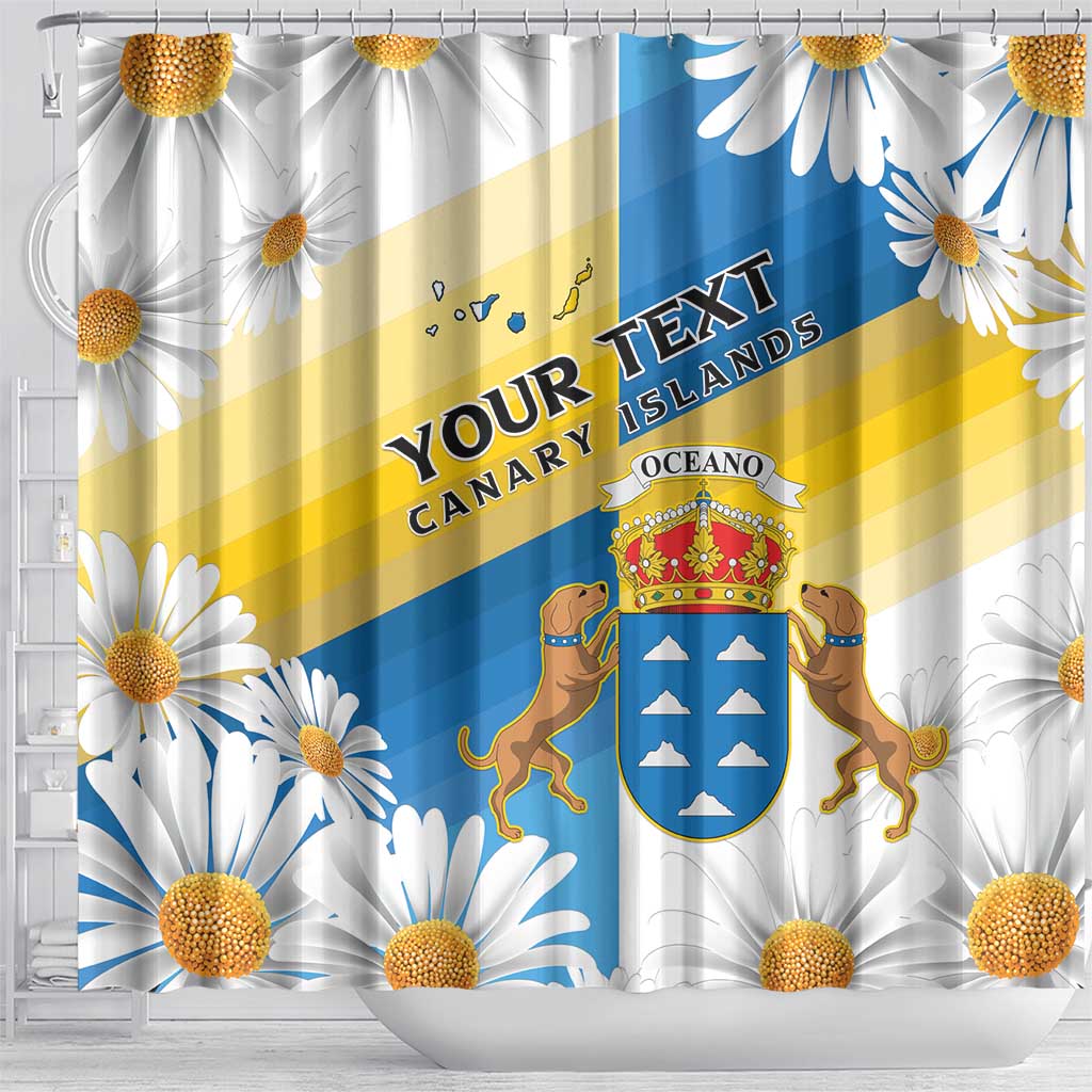 Personalized Islas Canarias Shower Curtain Coat Of Arms With Argyranthemum Frutescens LT15
