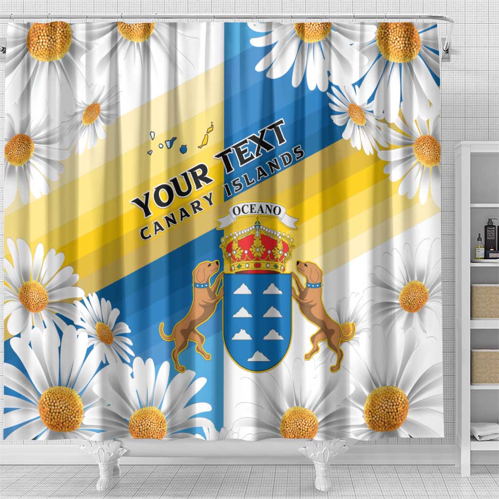 Personalized Islas Canarias Shower Curtain Coat Of Arms With Argyranthemum Frutescens LT15