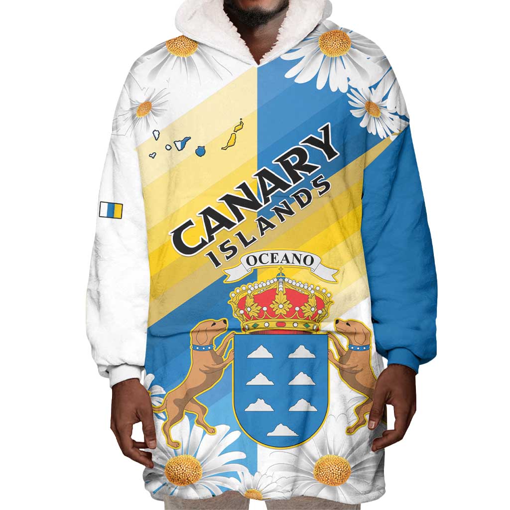 Personalized Canary Islands Wearable Blanket Hoodie Coat Of Arms Argyranthemum Frutescens LT15
