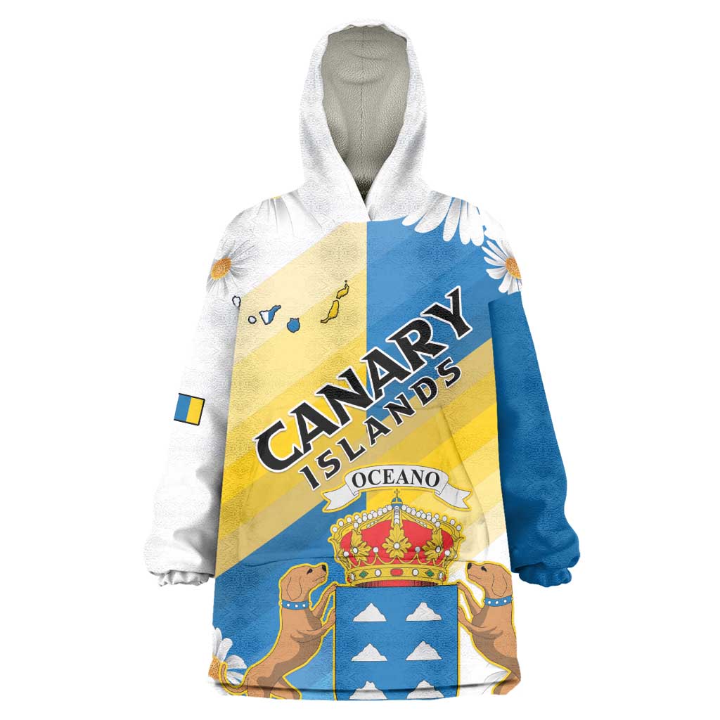 Personalized Canary Islands Wearable Blanket Hoodie Coat Of Arms Argyranthemum Frutescens LT15