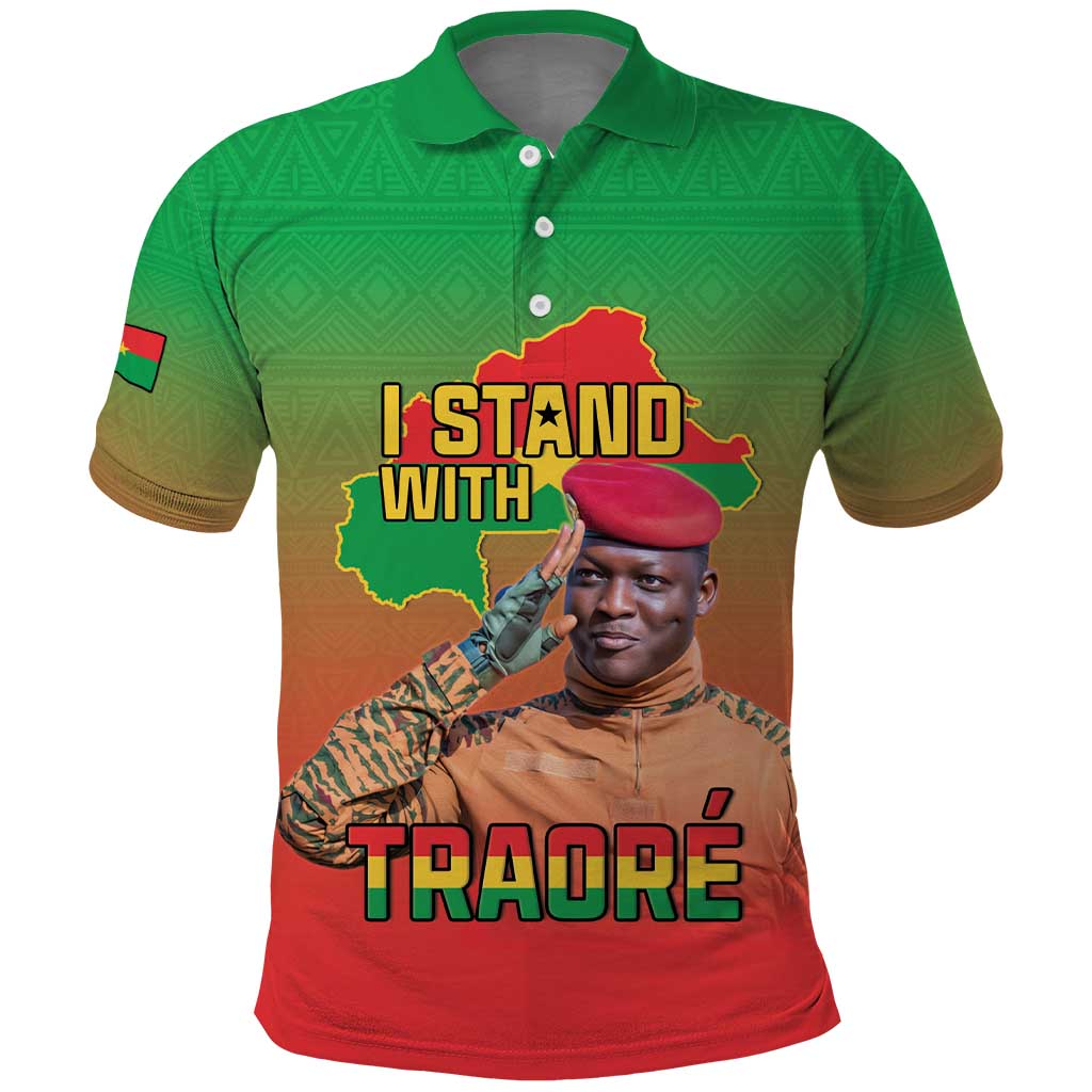 I Stand With Traore Polo Shirt Burkina Faso Flag Map - African Pattern LT15