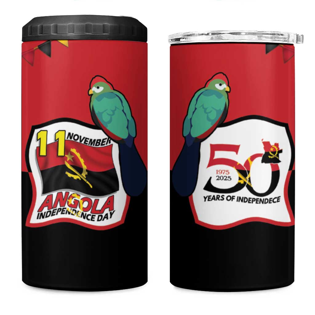 Happy Angola Independence Day 4 in 1 Can Cooler Tumbler With Red-crested Turaco LT15