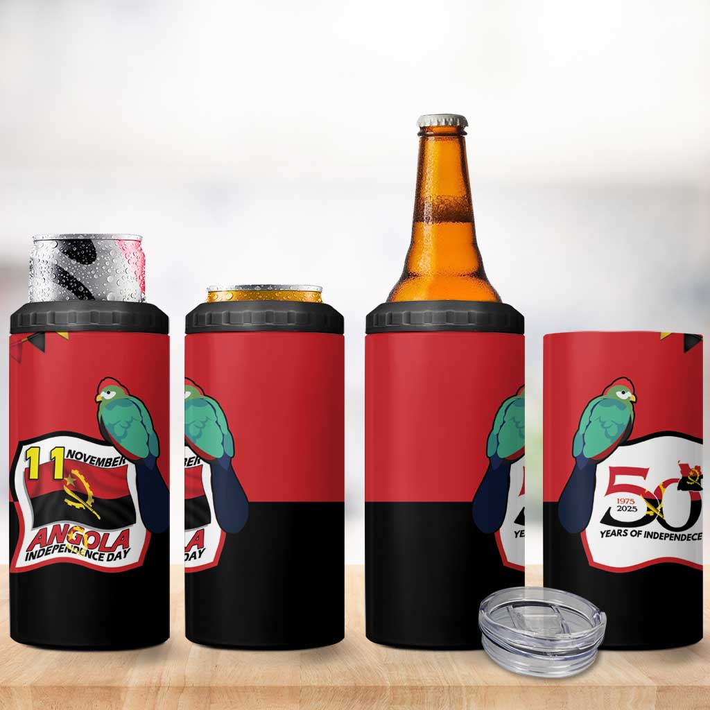 Happy Angola Independence Day 4 in 1 Can Cooler Tumbler With Red-crested Turaco LT15