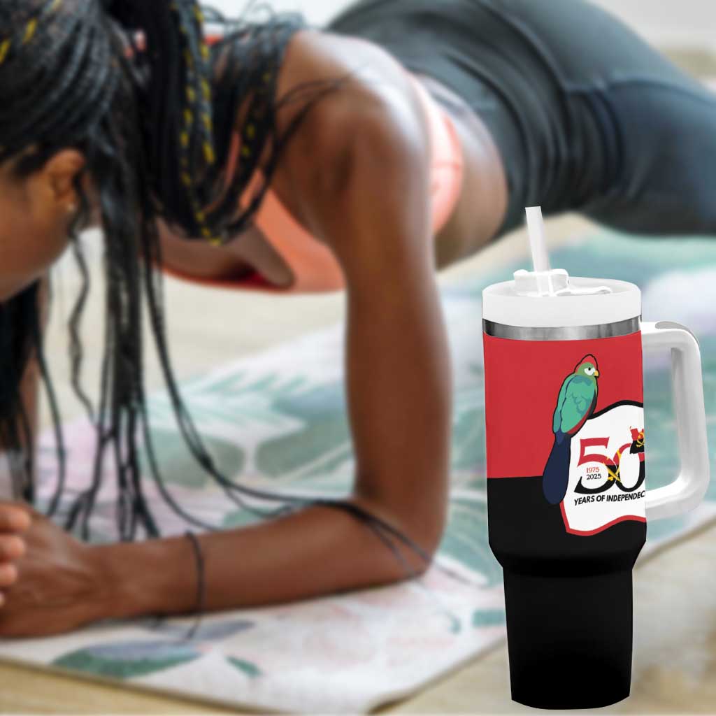 Happy Angola Independence Day Tumbler With Handle With Red-crested Turaco LT15