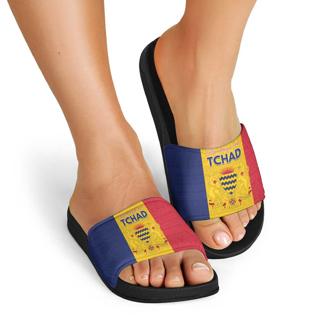 Chad Slide Sandals Coat Of Arms - Flag Style LT15
