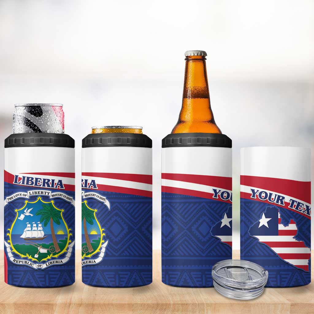 Personalised Liberia African 4 in 1 Can Cooler Tumbler Coat Of Arms Flag LT15