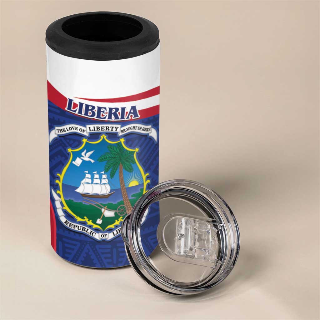 Personalised Liberia African 4 in 1 Can Cooler Tumbler Coat Of Arms Flag LT15