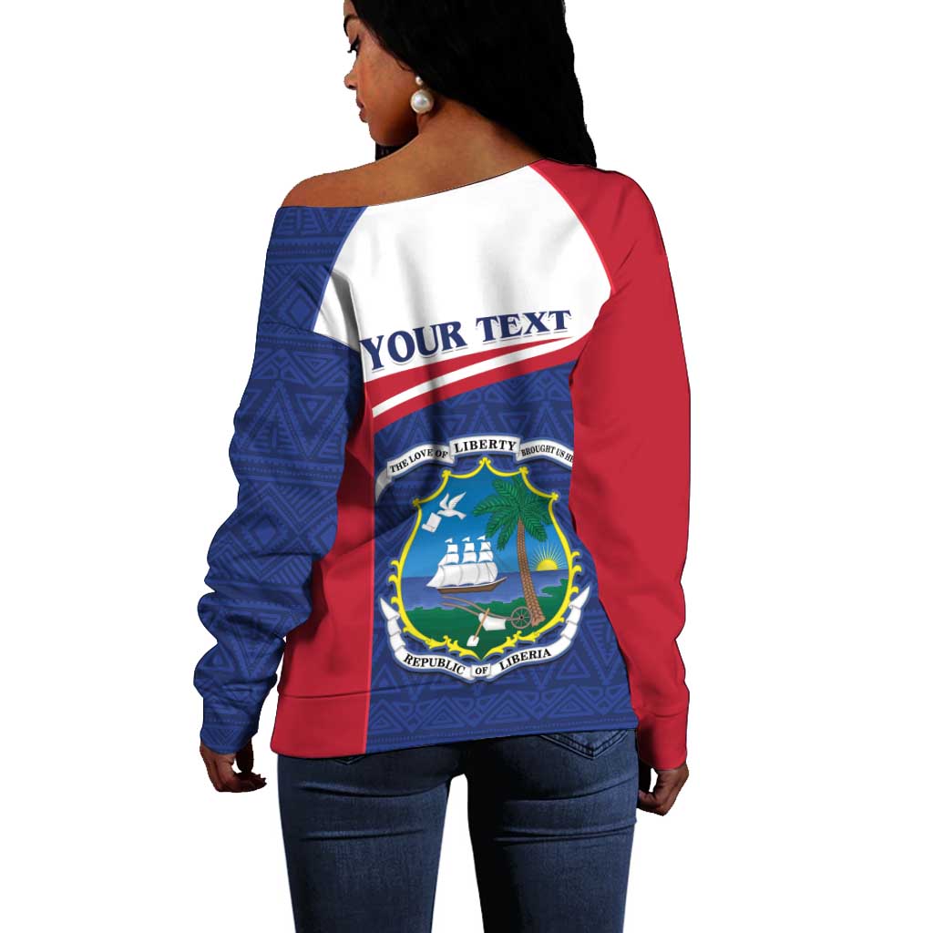 Personalised Liberia African Off Shoulder Sweater Coat Of Arms Flag LT15