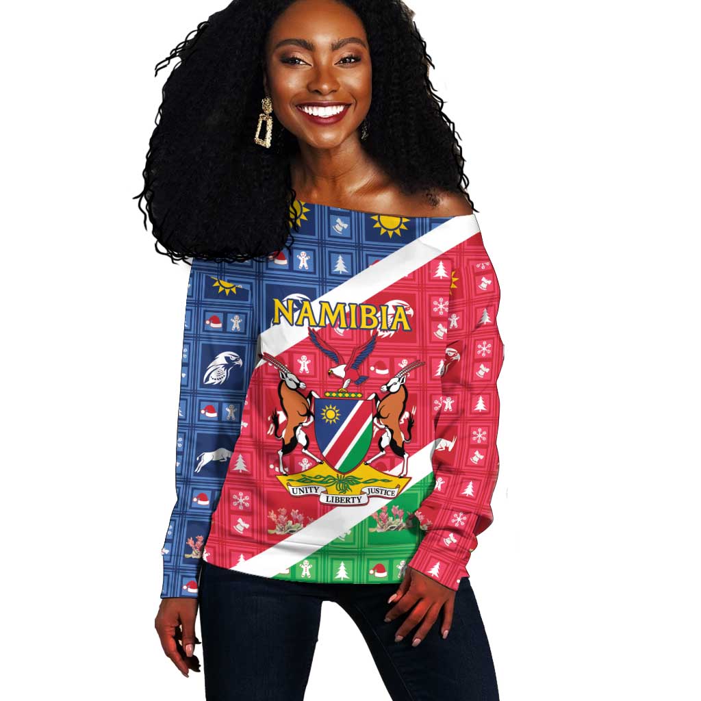 Afro Namibia Off Shoulder Sweater Coat Of Arms Christmas Style LT15
