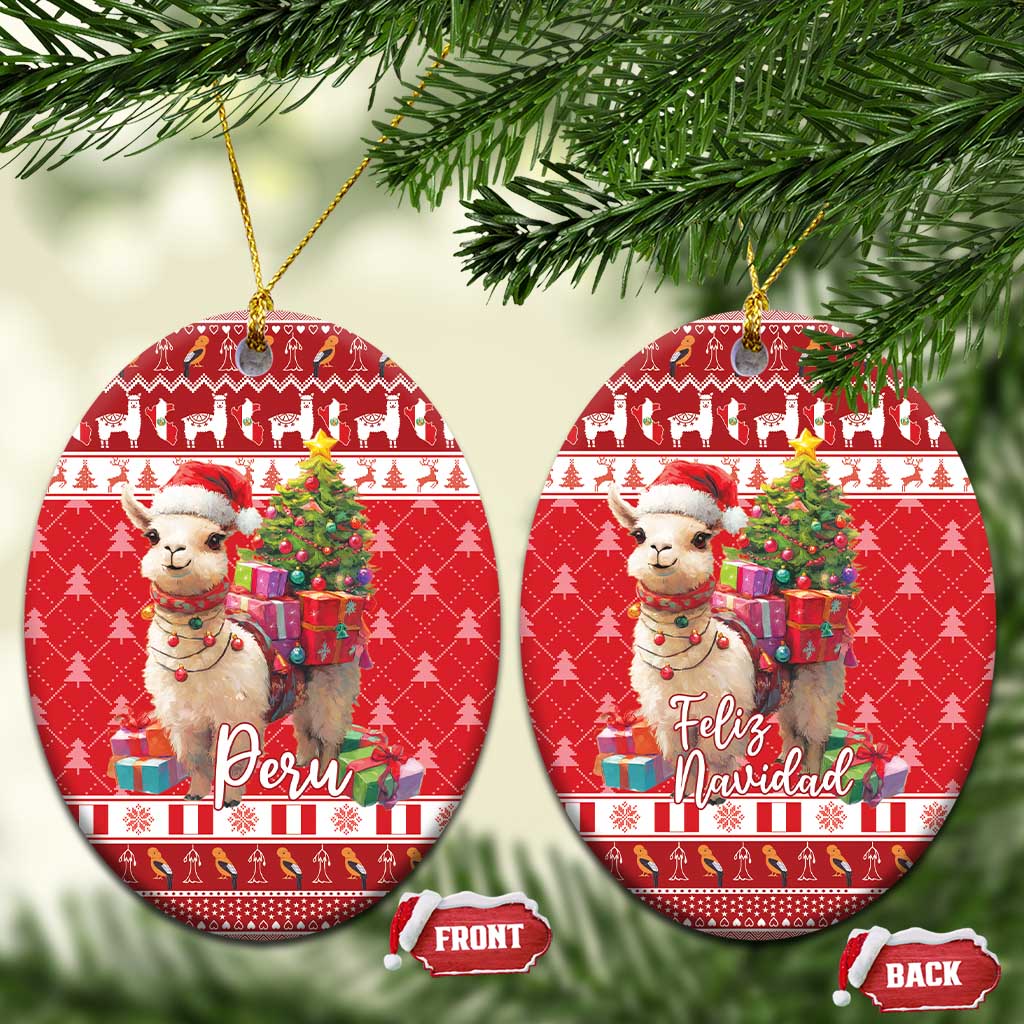 Peru Christmas Ceramic Ornament Peruvian Alpaca Feliz Navidad LT15
