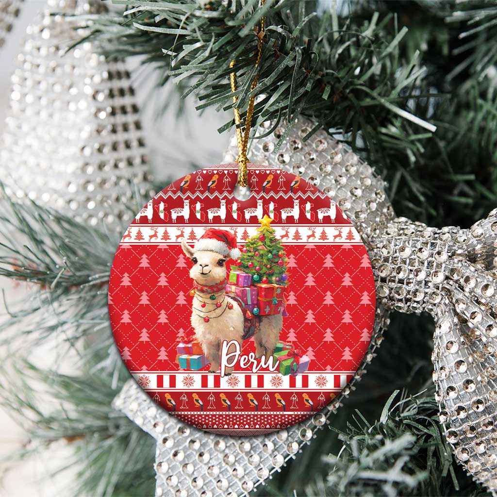 Peru Christmas Ceramic Ornament Peruvian Alpaca Feliz Navidad LT15