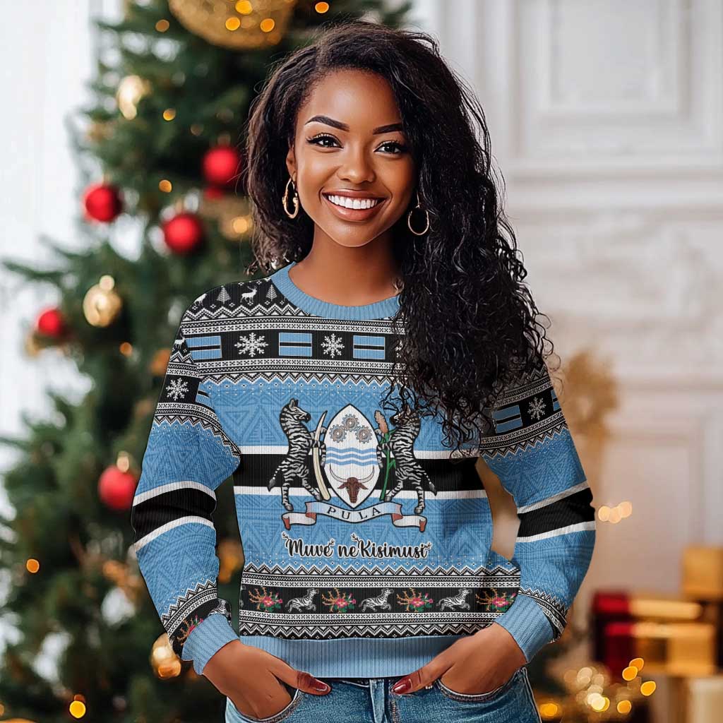 Afro Botswana Christmas Ugly Christmas Sweater Coat Of Arms with African Pattern LT15
