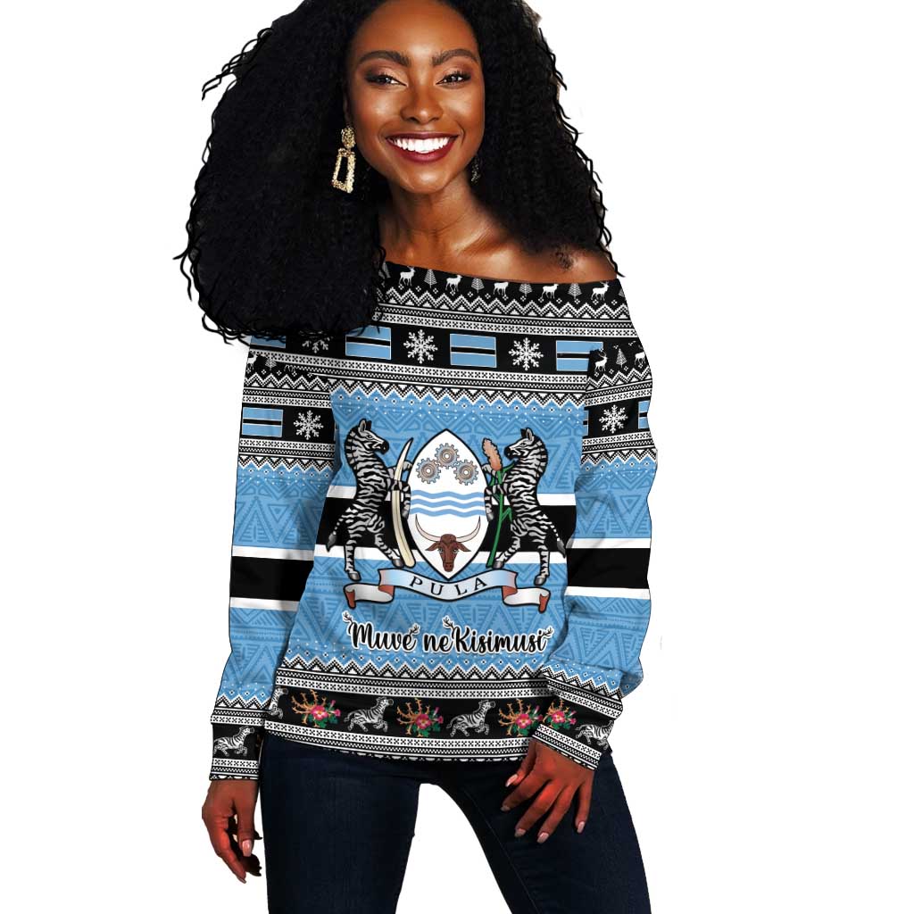 Afro Botswana Christmas Off Shoulder Sweater Coat Of Arms - African Pattern LT15