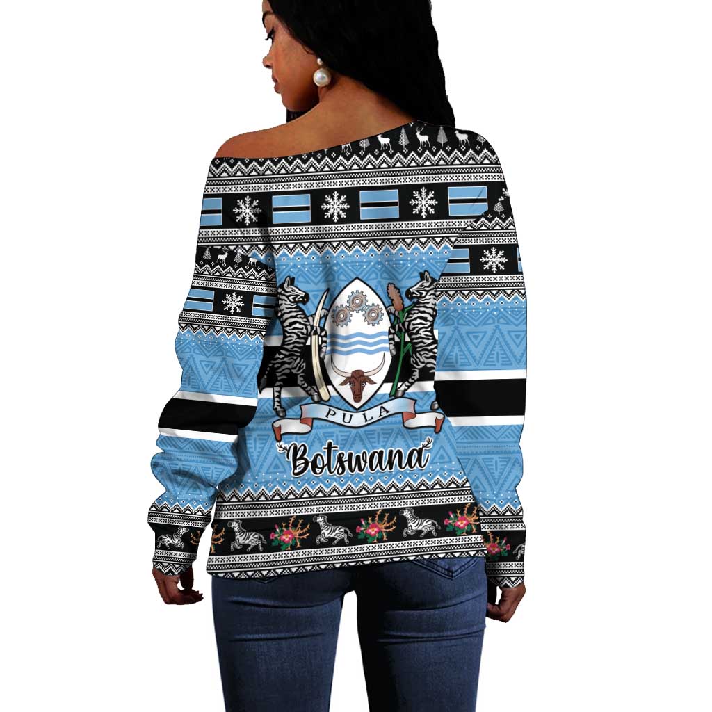 Afro Botswana Christmas Off Shoulder Sweater Coat Of Arms - African Pattern LT15